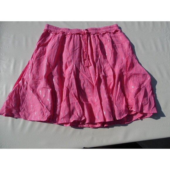 Crown & Ivy Medium Coral Lined Skirt Metallic Pattern Drawstring Tassels - Picture 1 of 5